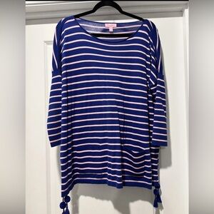 Lilly Pulitzer Elba Sweater Small Coastal Shell Twilight Blue Pink Striped